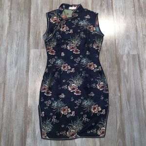 Navy Blue Satin Kimono